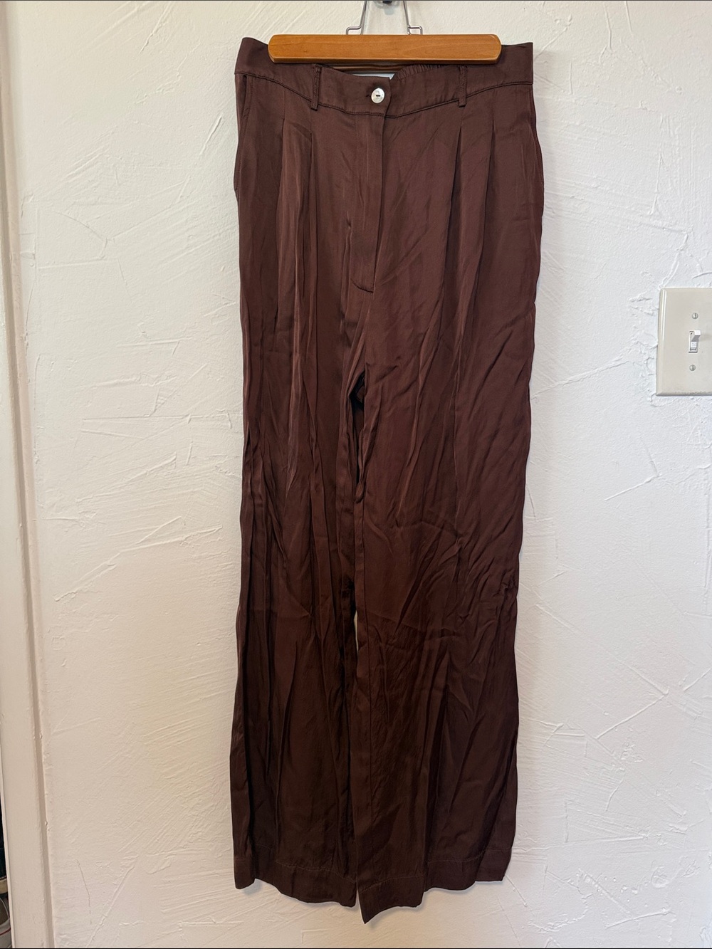 DONNI. Silky Wide-Leg Brown Pants - Picture 6 of 6